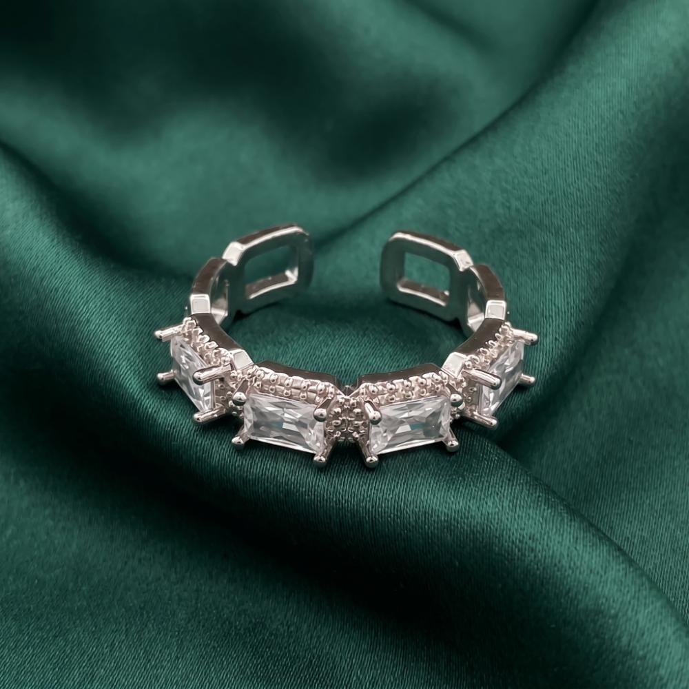 The99Jewel Silver Plated American Diamond And Brass Adjustable Ring