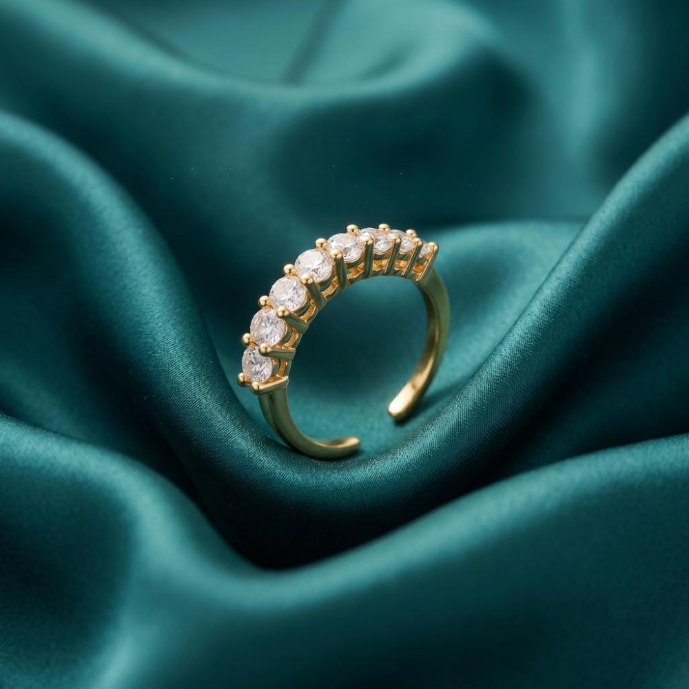 The99Jewel Gold Plated American Diamond And Brass Adjustable Ring