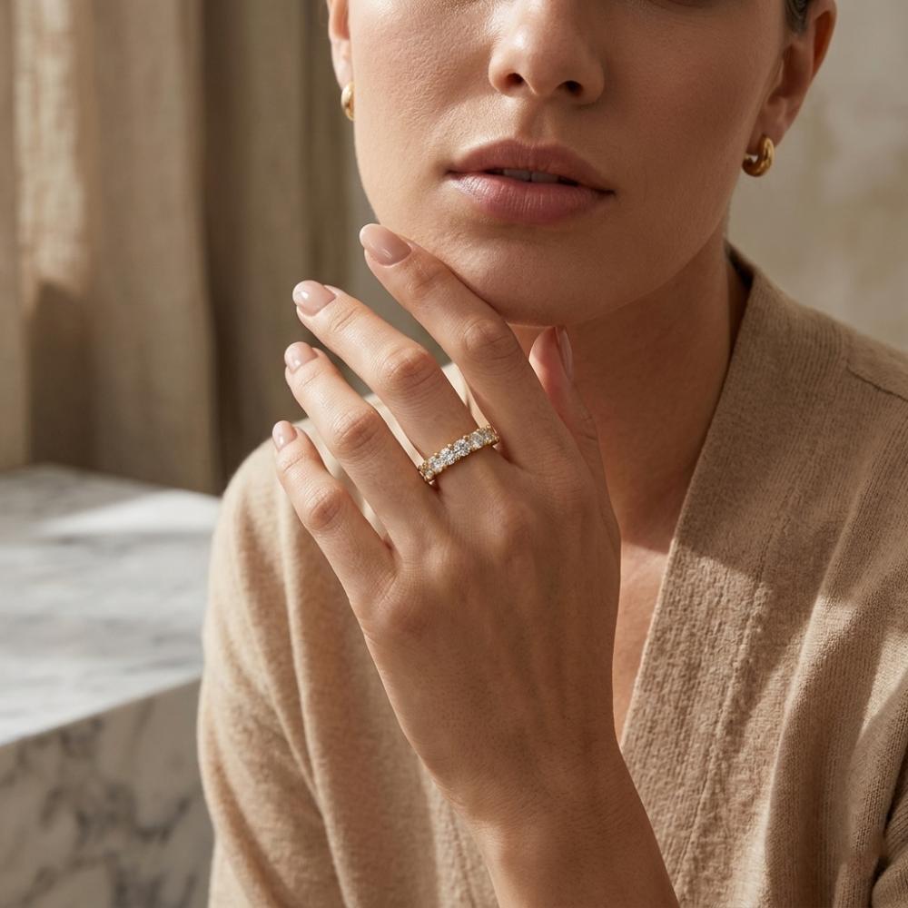 The99Jewel Gold Plated American Diamond And Brass Adjustable Ring