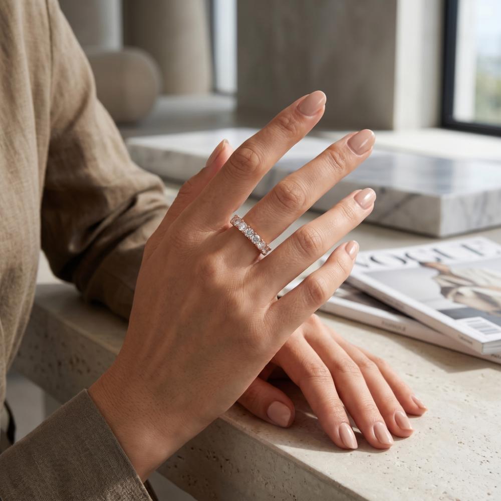 The99Jewel Rose Gold Plated American Diamond And Brass Adjustable Ring