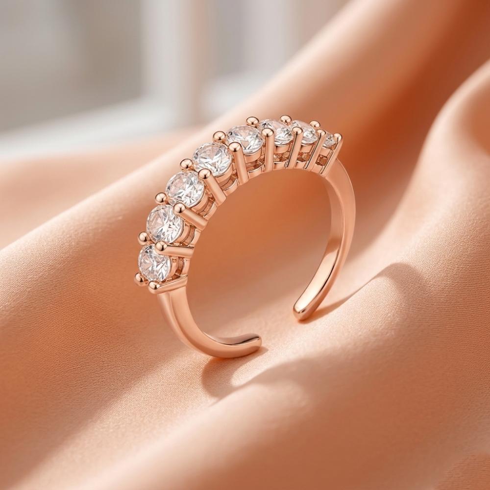 The99Jewel Rose Gold Plated American Diamond And Brass Adjustable Ring