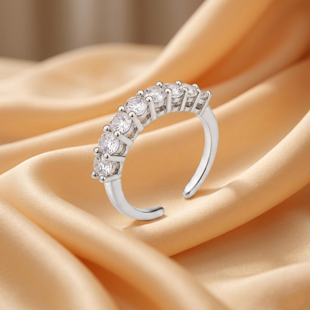 The99Jewel Silver Plated American Diamond And Brass Adjustable Ring