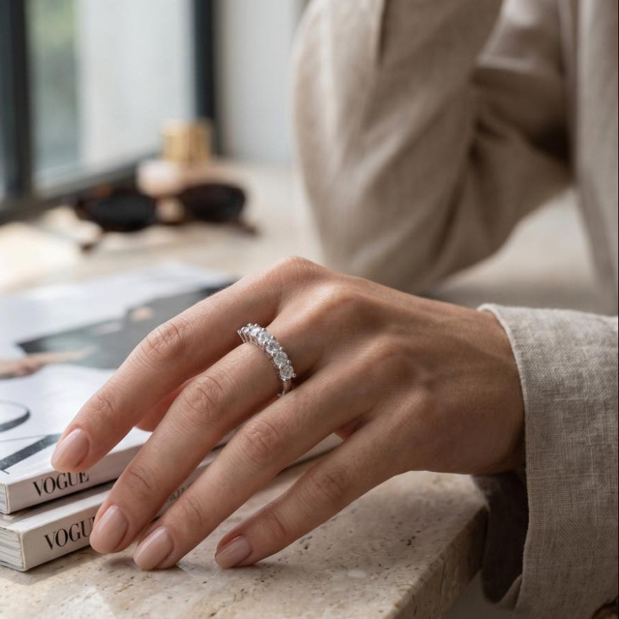 The99Jewel Silver Plated American Diamond And Brass Adjustable Ring