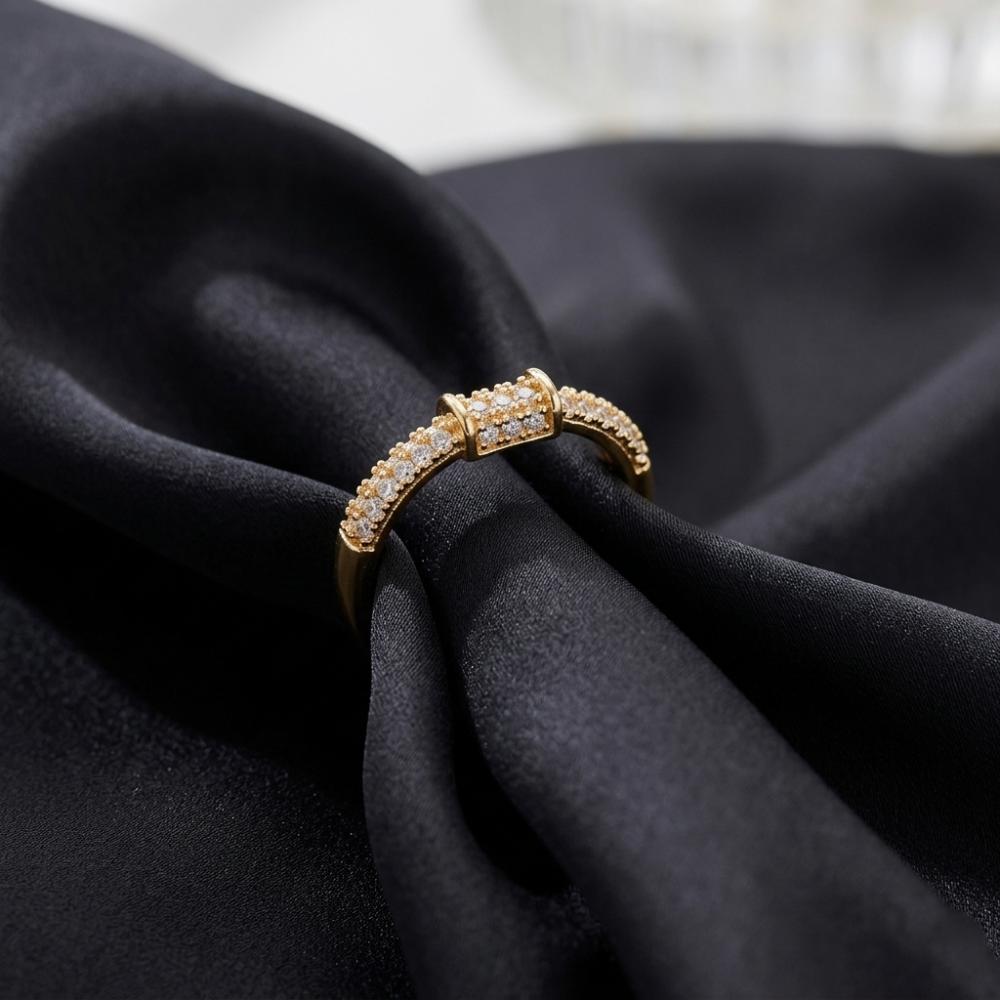 The99Jewel Gold Plated American Diamond And Brass Adjustable Ring
