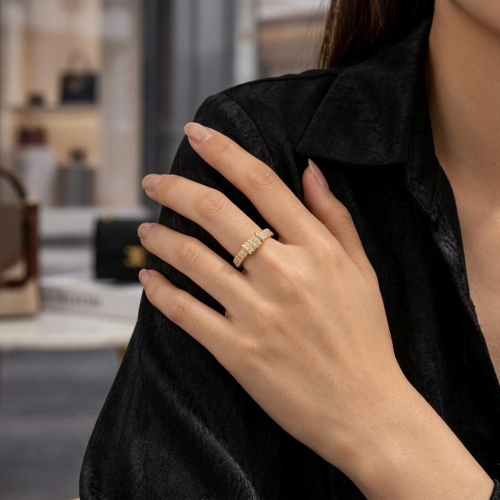 The99Jewel Gold Plated American Diamond And Brass Adjustable Ring