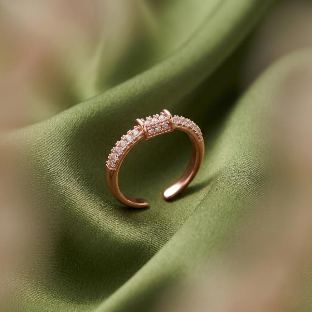 The99Jewel Rose Gold Plated American Diamond And Brass Adjustable Ring