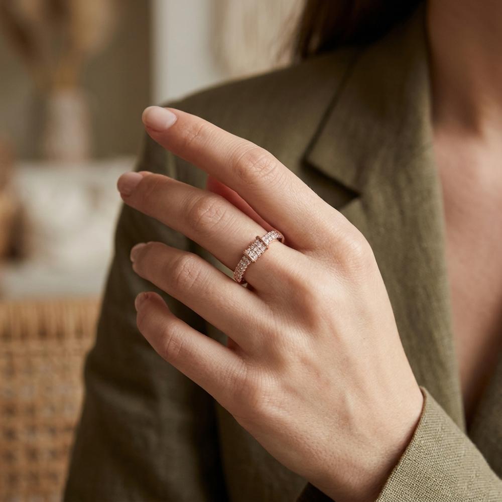 The99Jewel Rose Gold Plated American Diamond And Brass Adjustable Ring