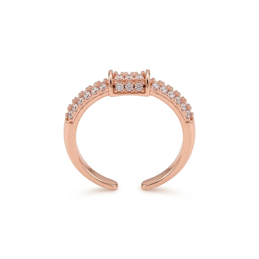 The99Jewel Rose Gold Plated American Diamond And Brass Adjustable Ring