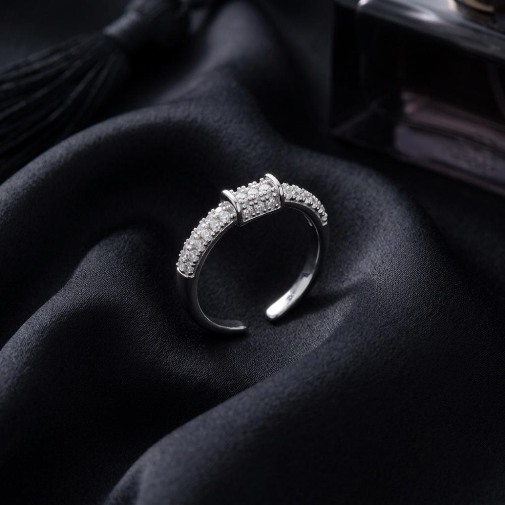 The99Jewel Silver Plated American Diamond And Brass Adjustable Ring
