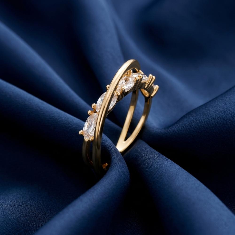 The99Jewel Gold Plated American Diamond And Brass Adjustable Ring