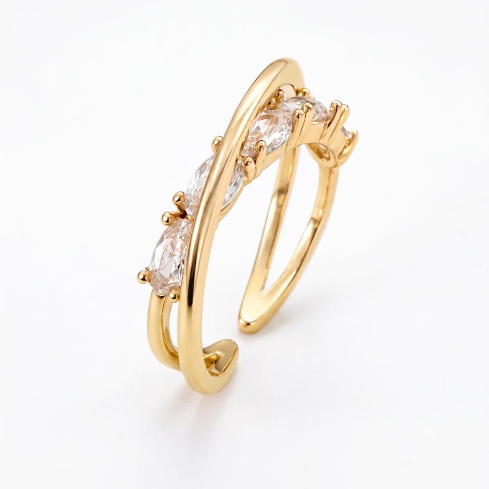 The99Jewel Gold Plated American Diamond And Brass Adjustable Ring