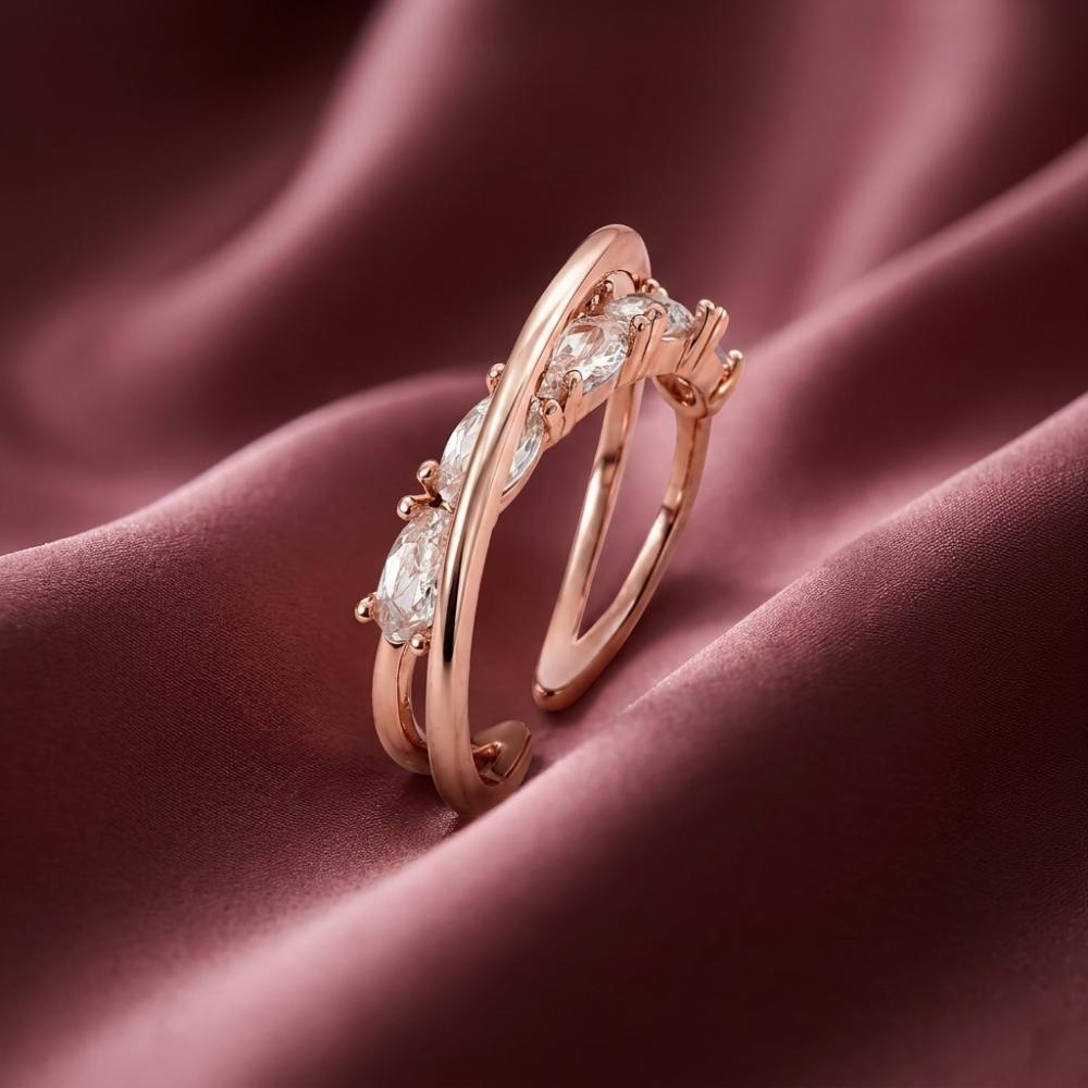 The99Jewel Rose Gold Plated American Diamond And Brass Adjustable Ring