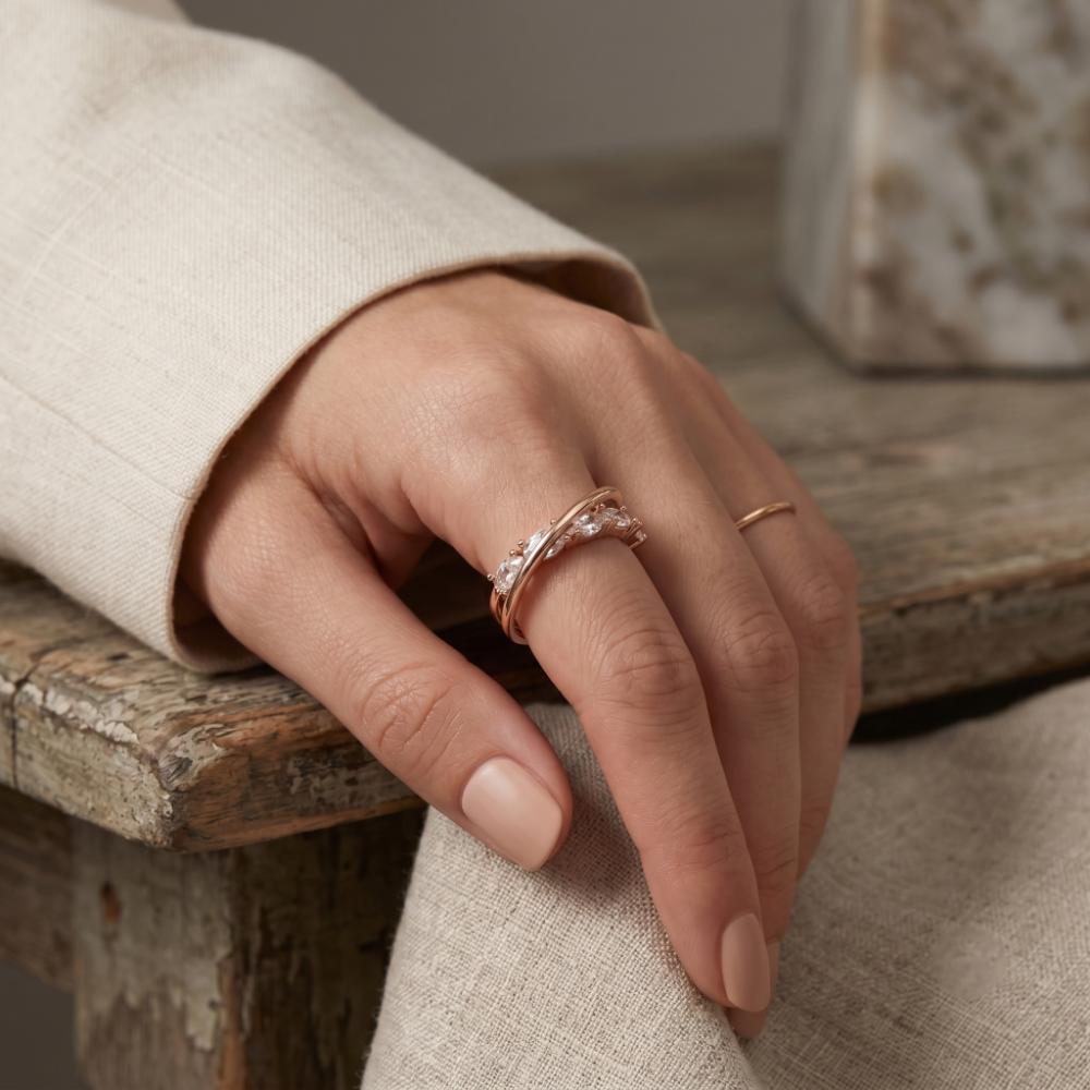 The99Jewel Rose Gold Plated American Diamond And Brass Adjustable Ring