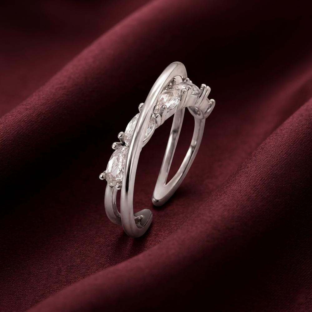 The99Jewel Silver Plated American Diamond And Brass Adjustable Ring