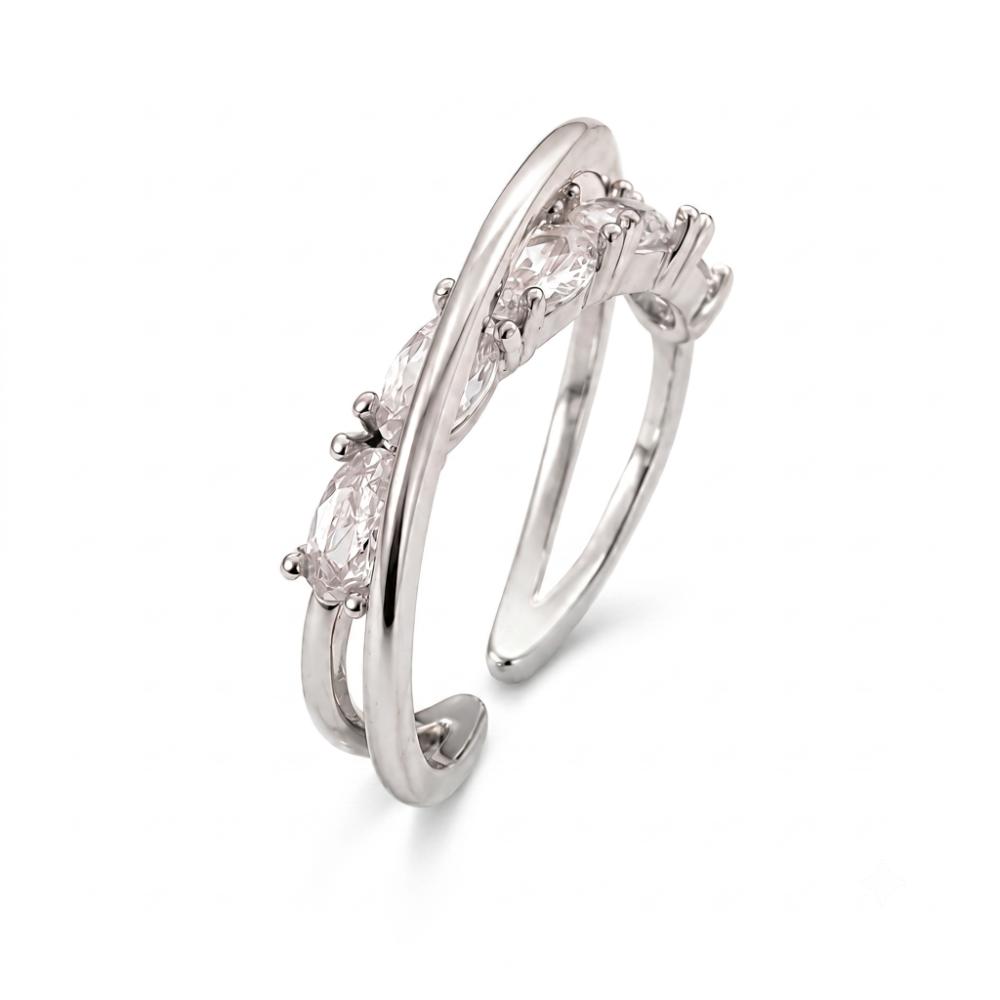 The99Jewel Silver Plated American Diamond And Brass Adjustable Ring