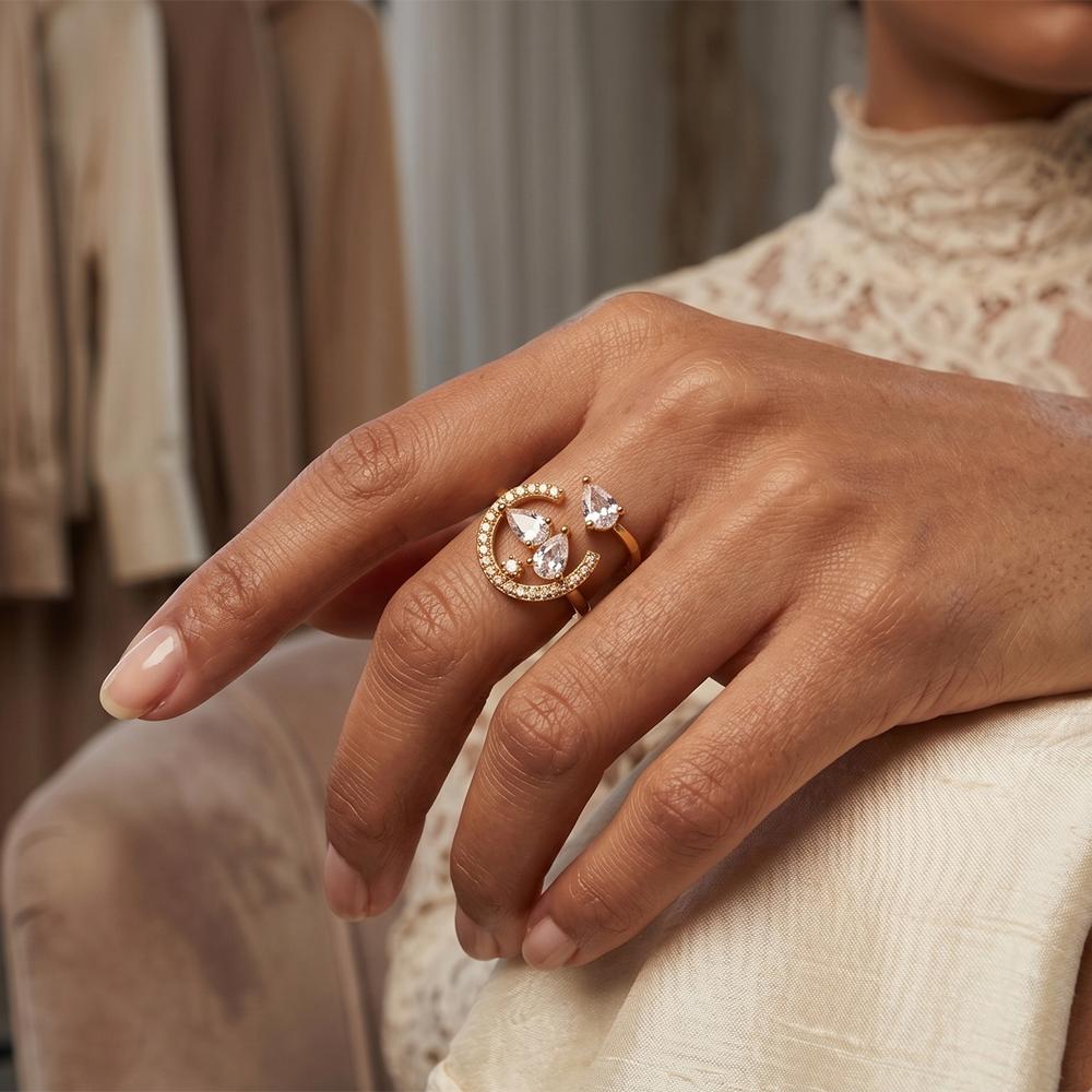 The99Jewel Gold Plated American Diamond And Brass Adjustable Ring