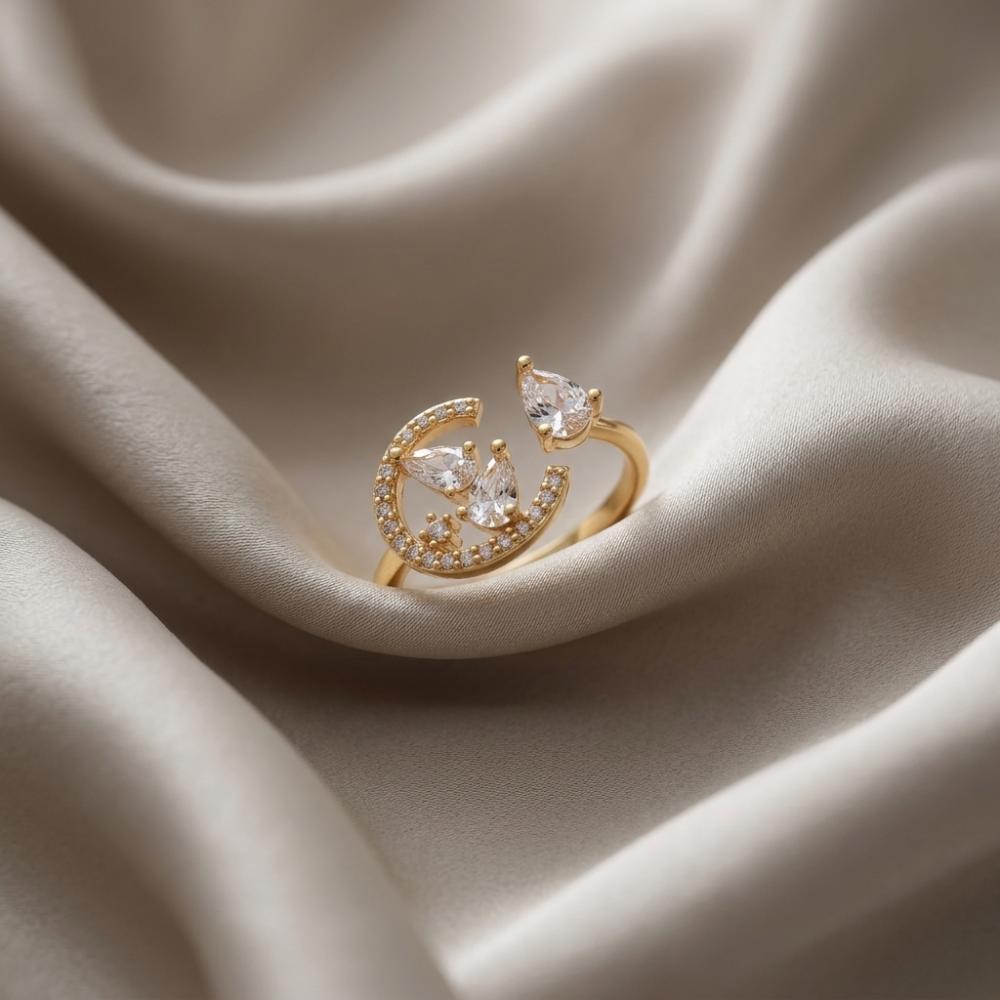 The99Jewel Gold Plated American Diamond And Brass Adjustable Ring