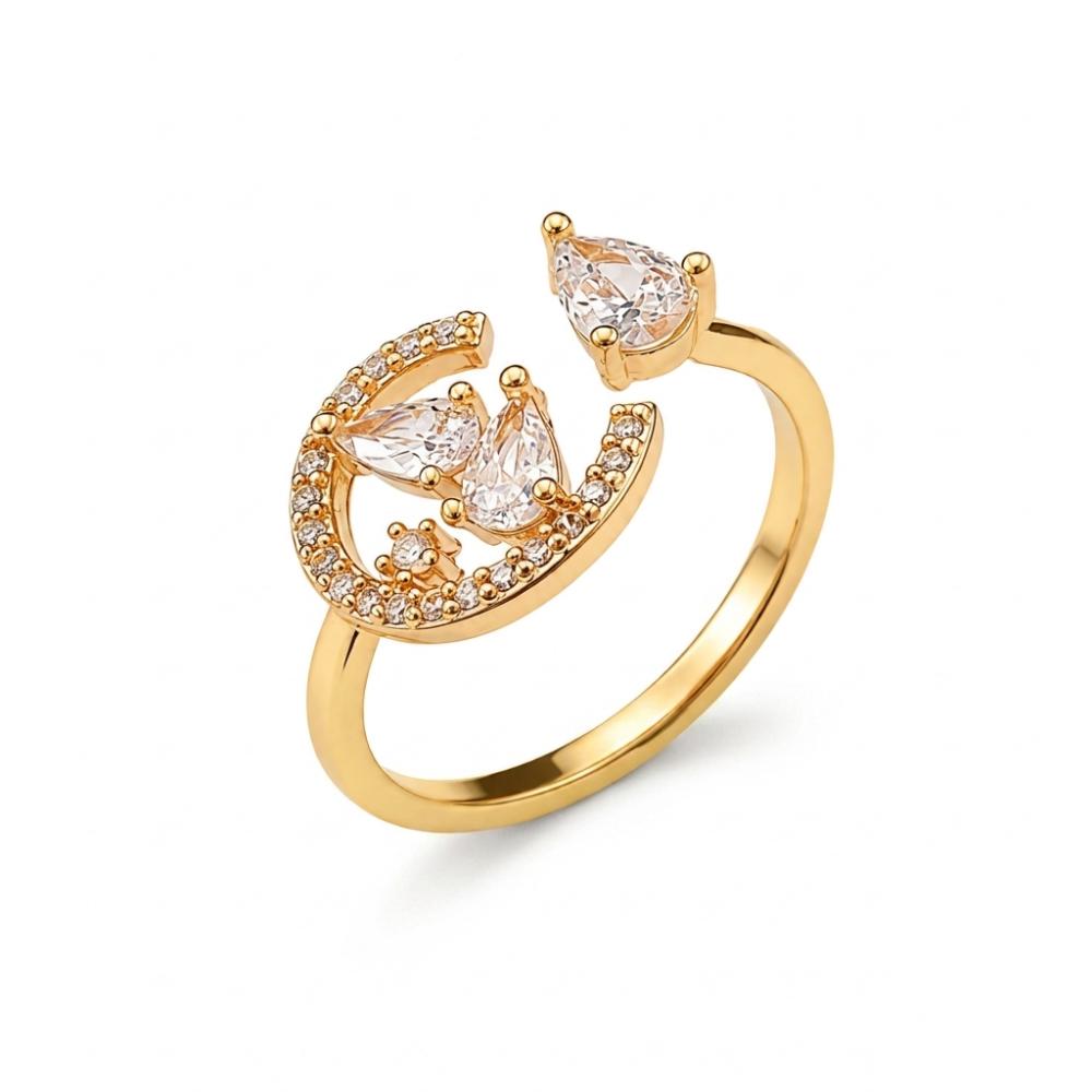 The99Jewel Gold Plated American Diamond And Brass Adjustable Ring