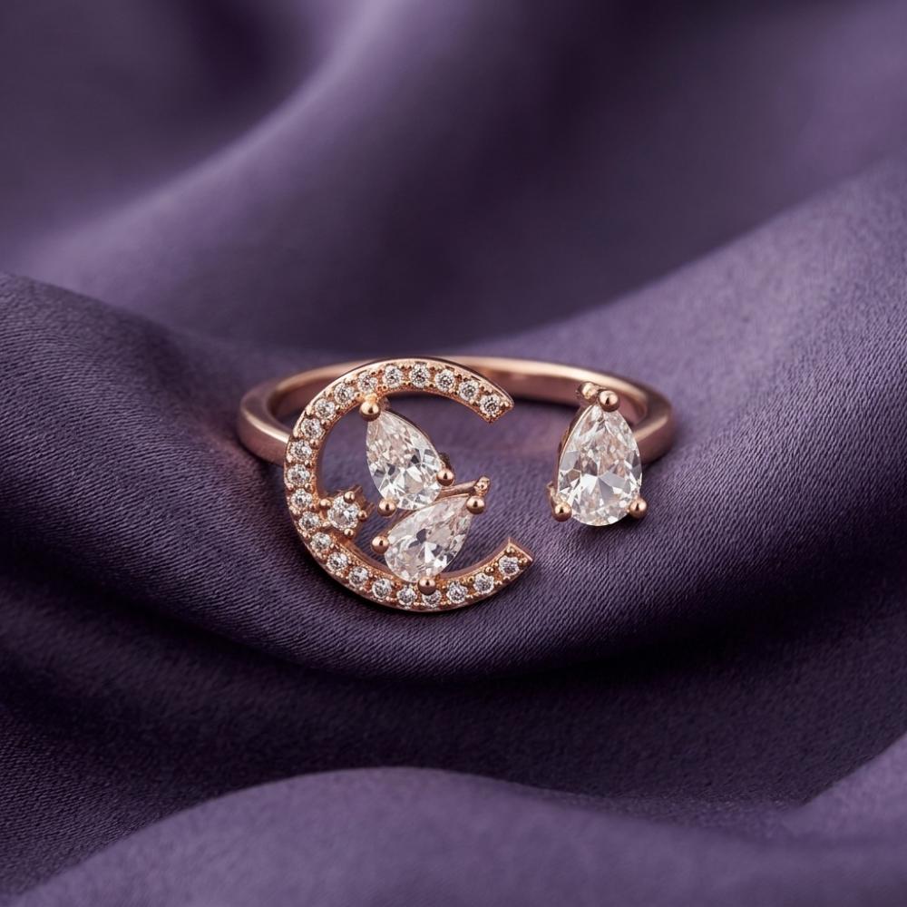 The99Jewel Rose Gold Plated American Diamond And Brass Adjustable Ring
