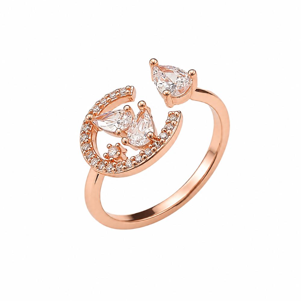 The99Jewel Rose Gold Plated American Diamond And Brass Adjustable Ring