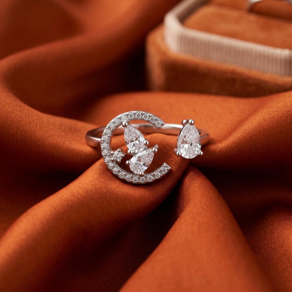 The99Jewel Silver Plated American Diamond And Brass Adjustable Ring