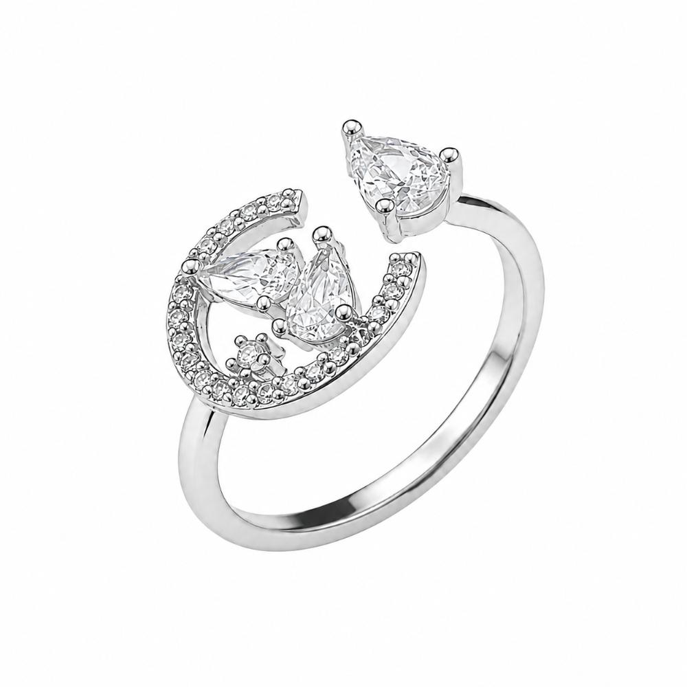 The99Jewel Silver Plated American Diamond And Brass Adjustable Ring