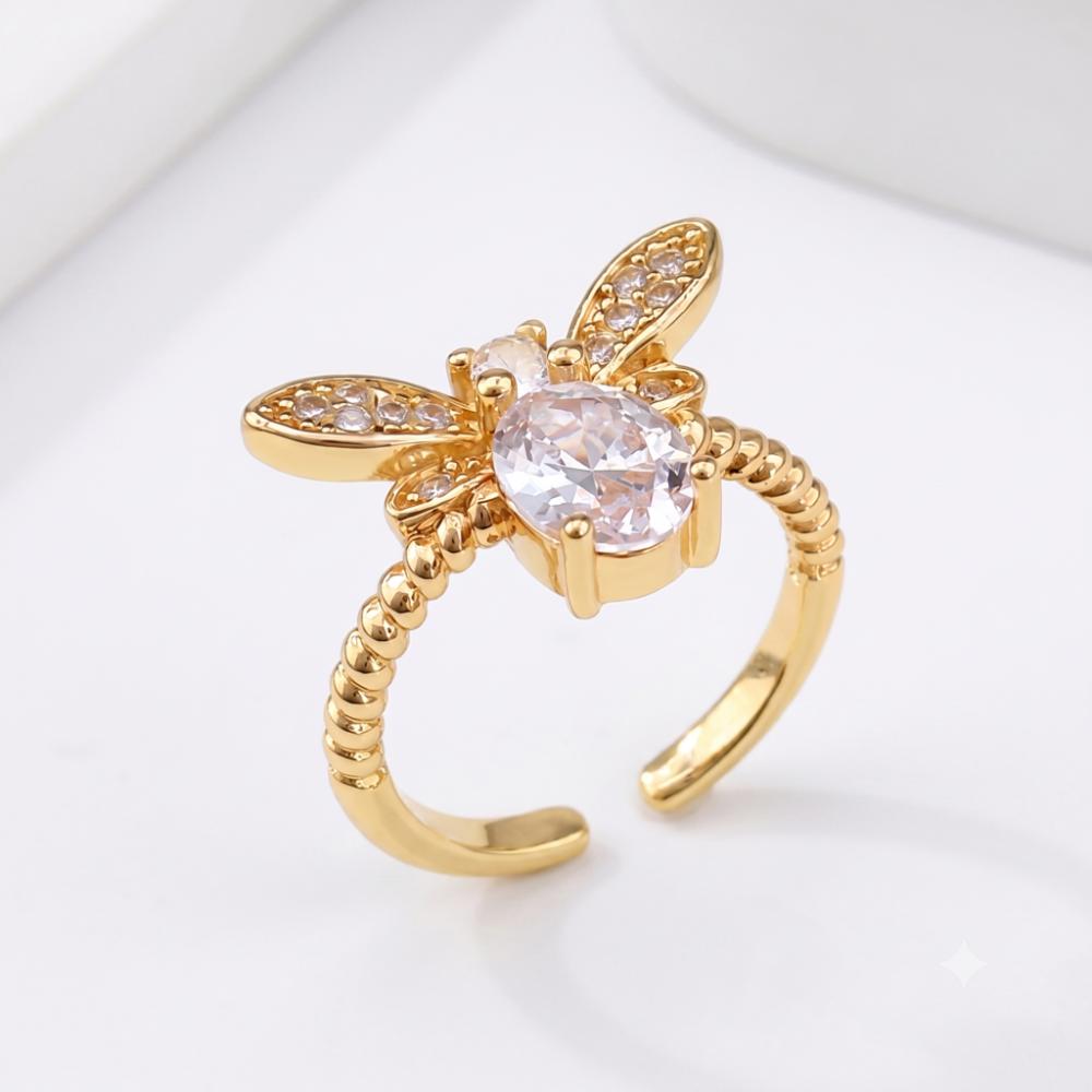 The99Jewel Gold Plated American Diamond And Brass Adjustable Ring