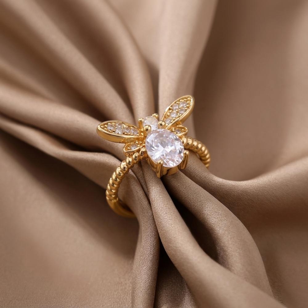 The99Jewel Gold Plated American Diamond And Brass Adjustable Ring
