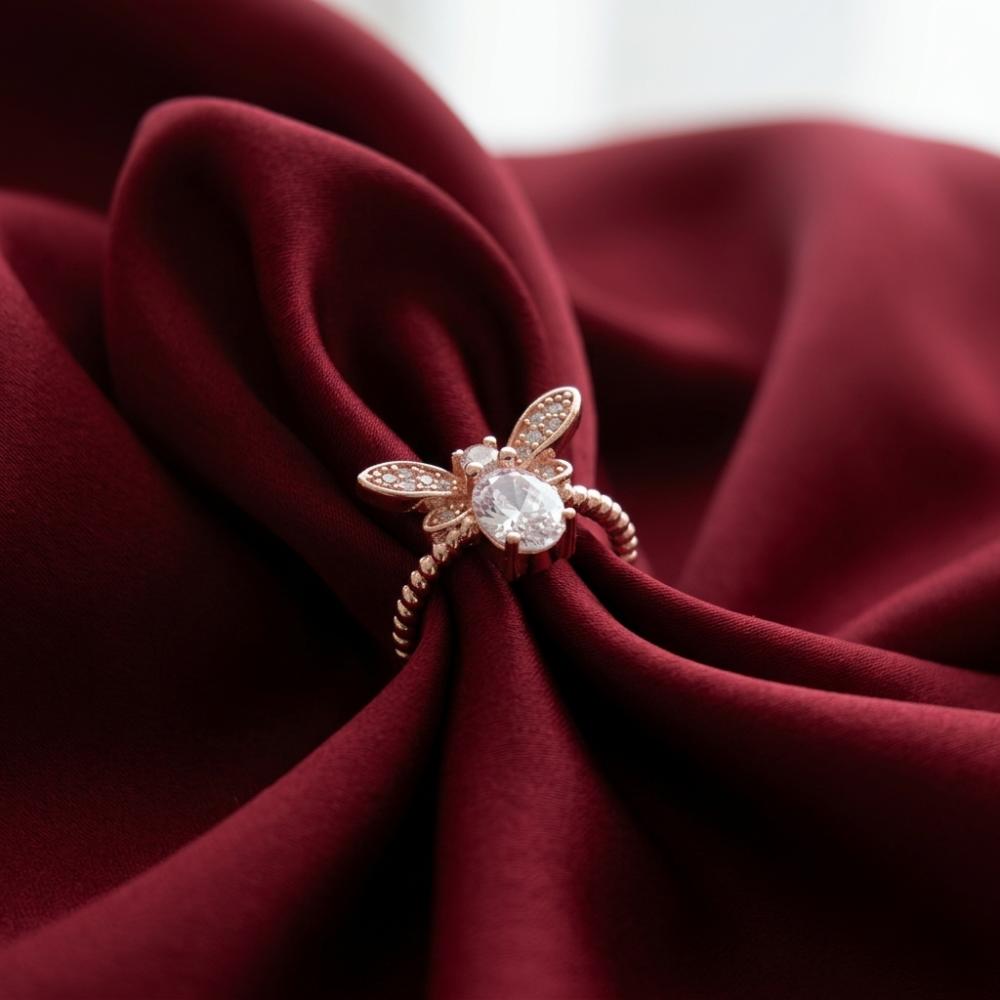 The99Jewel Rose Gold Plated American Diamond And Brass Adjustable Ring