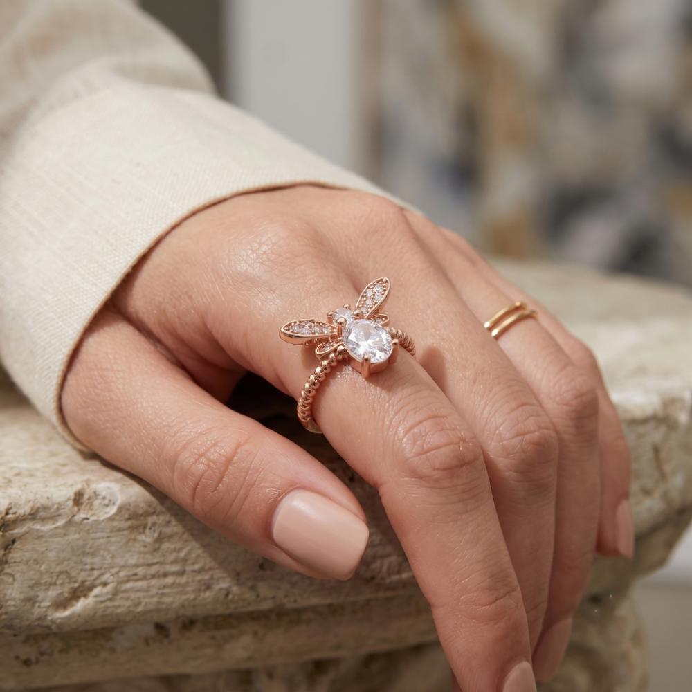 The99Jewel Rose Gold Plated American Diamond And Brass Adjustable Ring