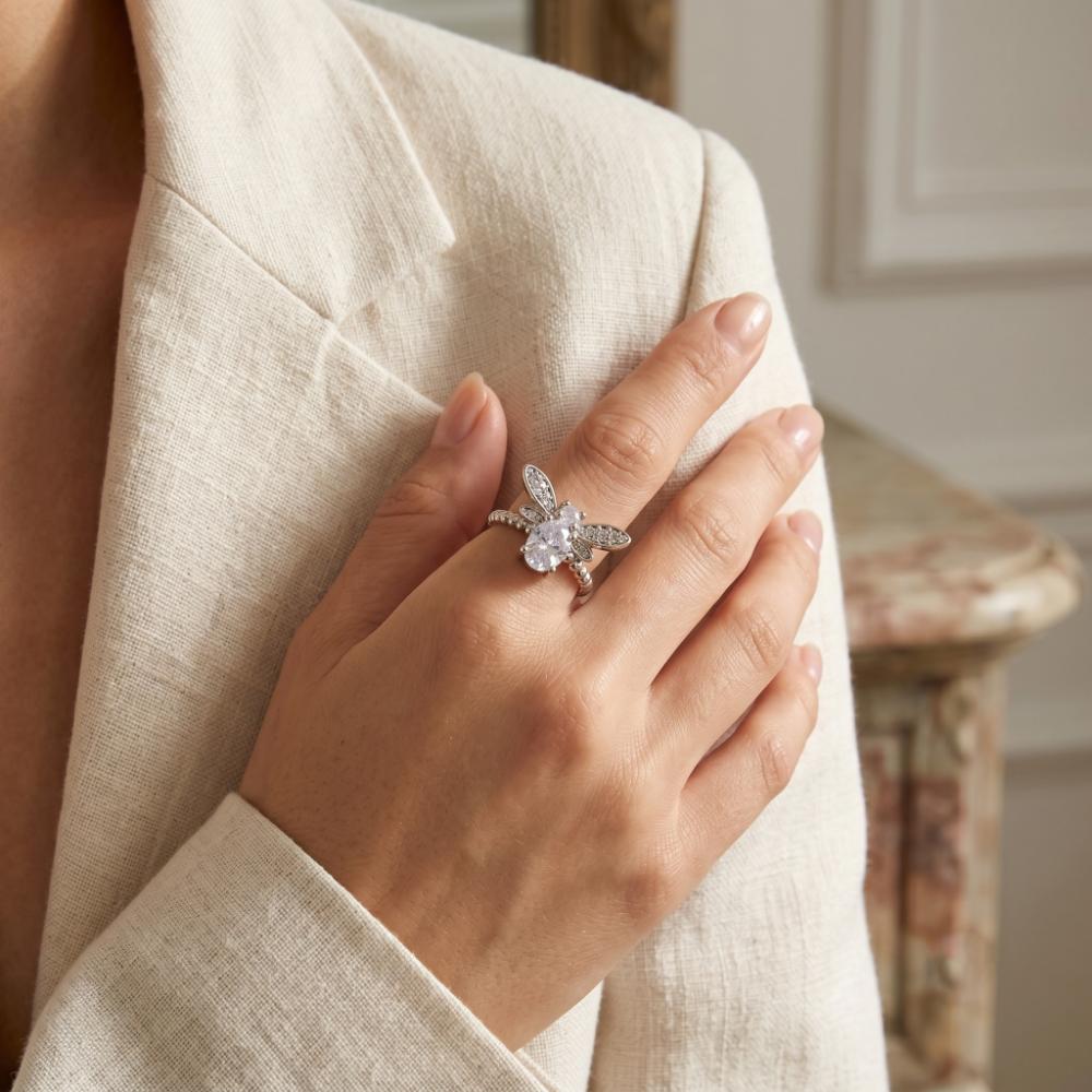 The99Jewel Silver Plated American Diamond And Brass Adjustable Ring