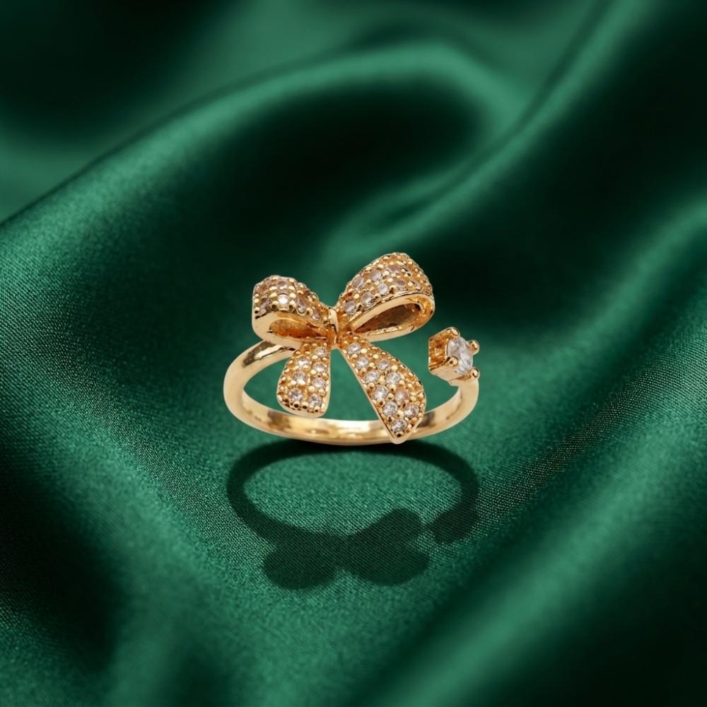 The99Jewel Gold Plated American Diamond And Brass Adjustable Ring