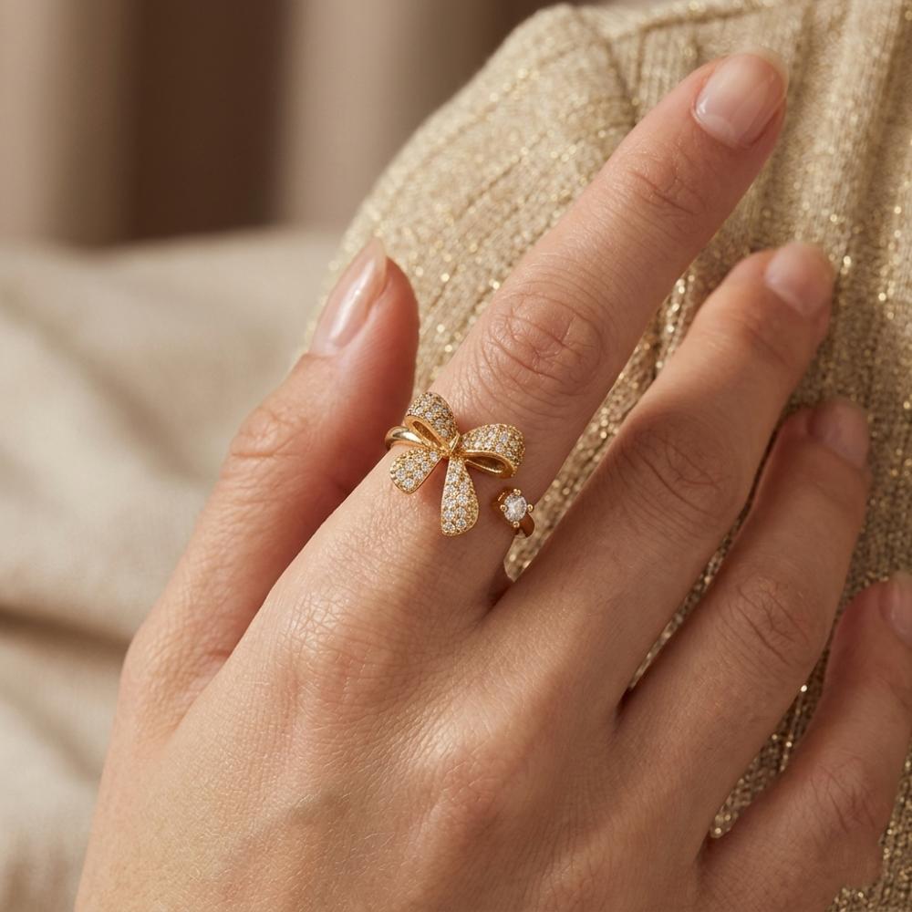 The99Jewel Gold Plated American Diamond And Brass Adjustable Ring