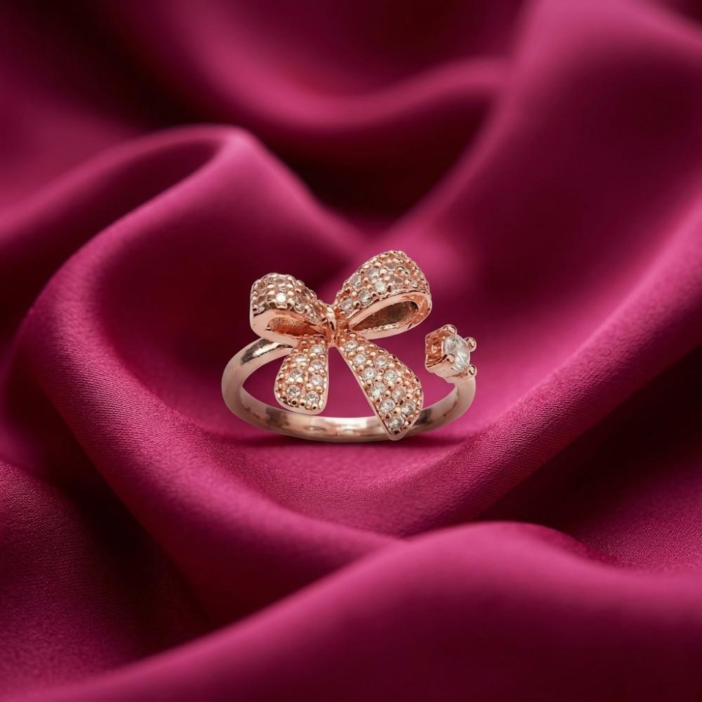 The99Jewel Rose Gold Plated American Diamond And Brass Adjustable Ring