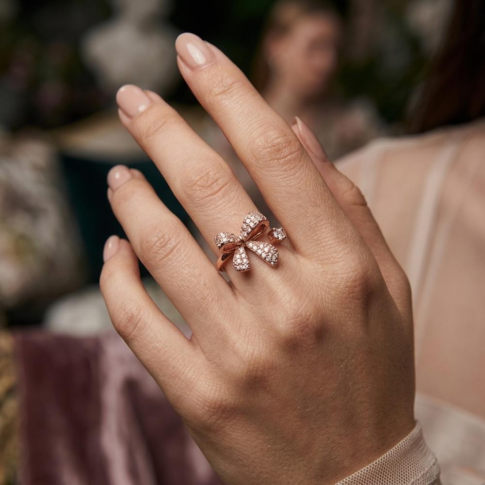 The99Jewel Rose Gold Plated American Diamond And Brass Adjustable Ring