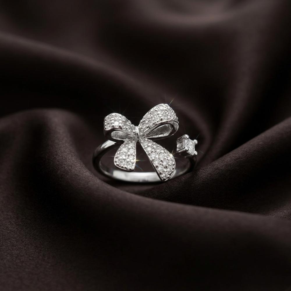 The99Jewel Silver Plated American Diamond And Brass Adjustable Ring