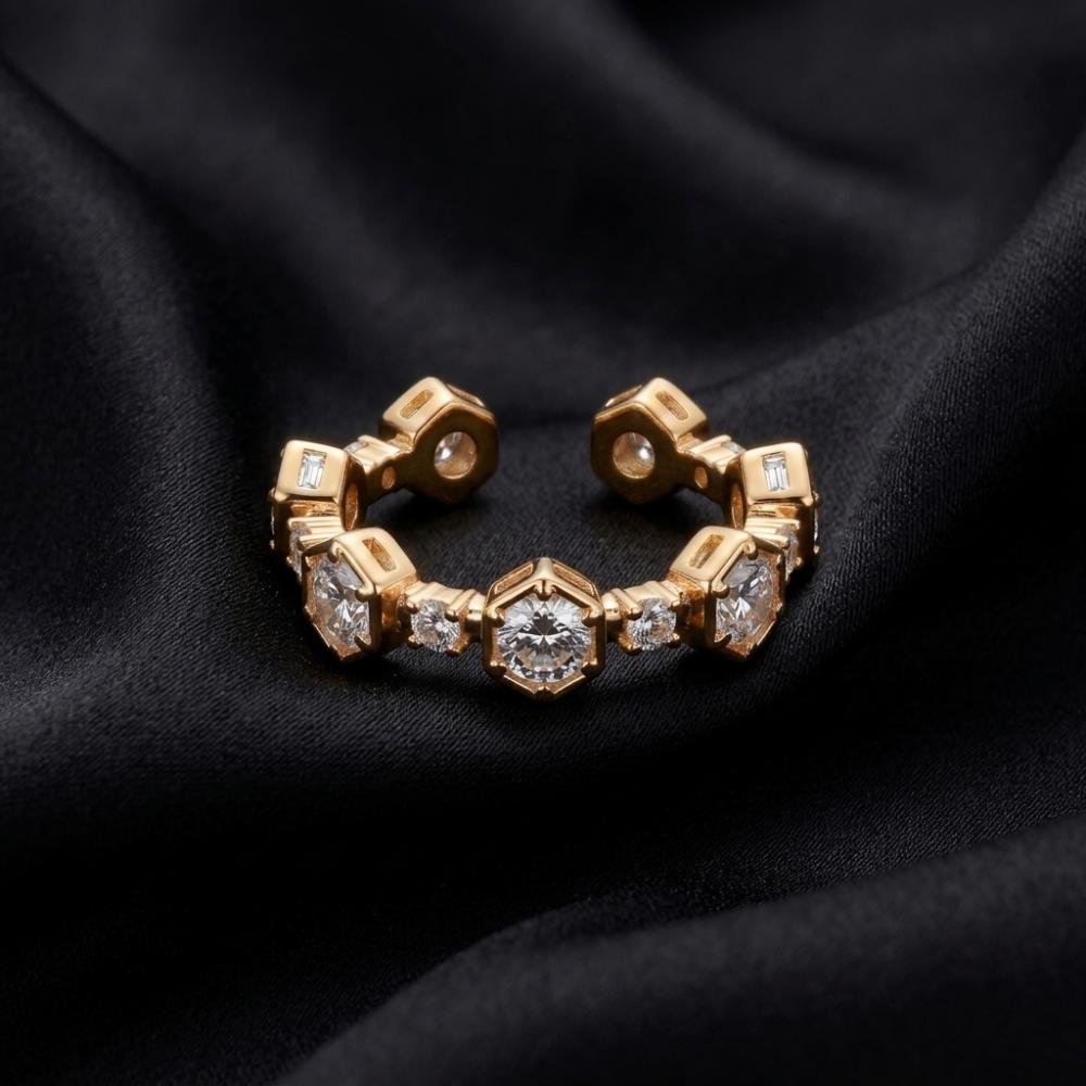 The99Jewel Gold Plated American Diamond And Brass Adjustable Ring