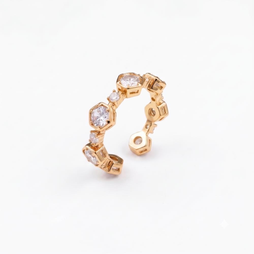 The99Jewel Gold Plated American Diamond And Brass Adjustable Ring