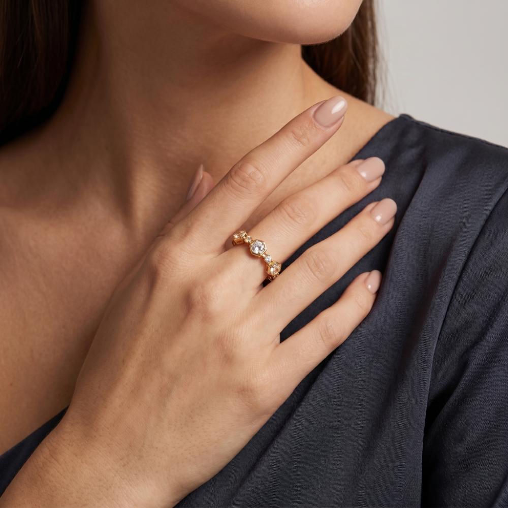 The99Jewel Gold Plated American Diamond And Brass Adjustable Ring