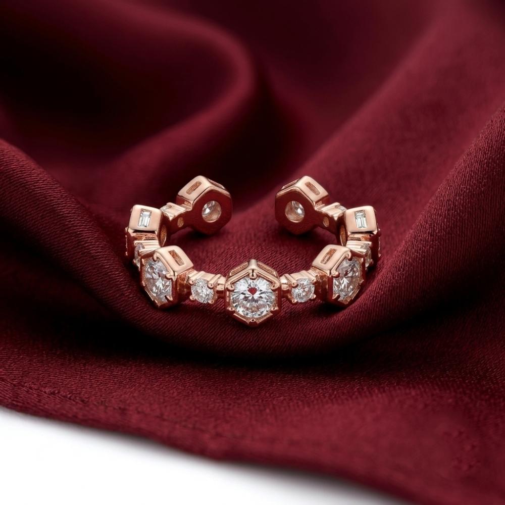 The99Jewel Rose Gold Plated American Diamond And Brass Adjustable Ring