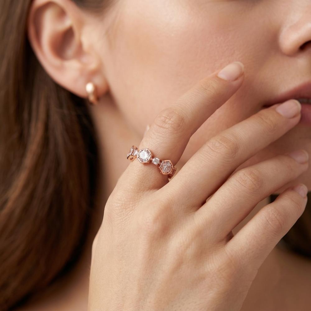 The99Jewel Rose Gold Plated American Diamond And Brass Adjustable Ring