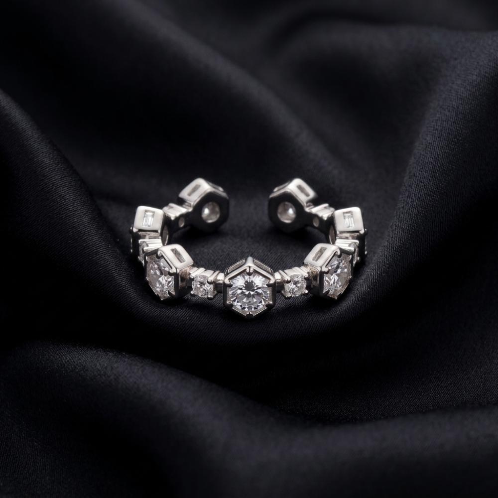 The99Jewel Silver Plated American Diamond And Brass Adjustable Ring