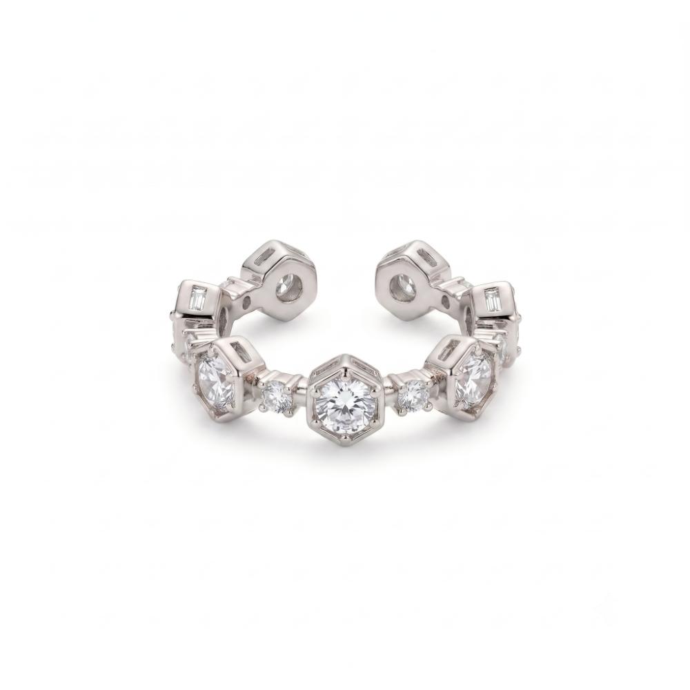 The99Jewel Silver Plated American Diamond And Brass Adjustable Ring
