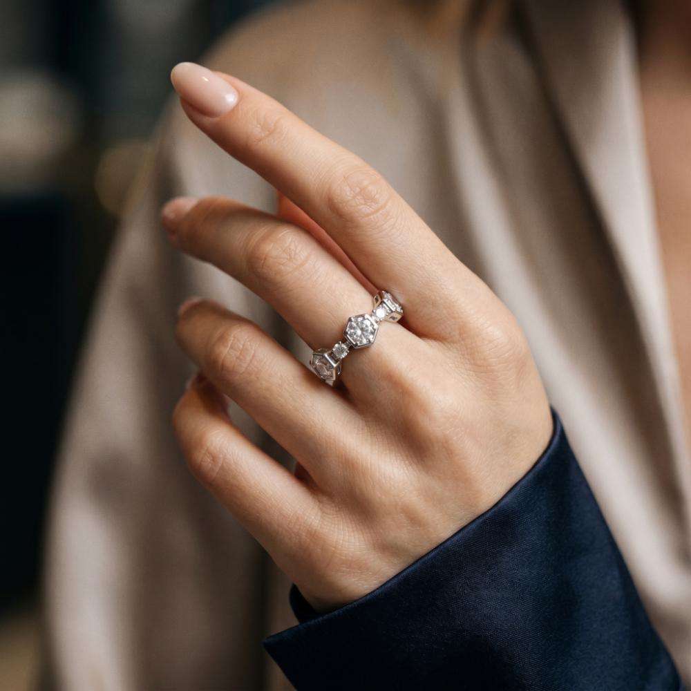 The99Jewel Silver Plated American Diamond And Brass Adjustable Ring