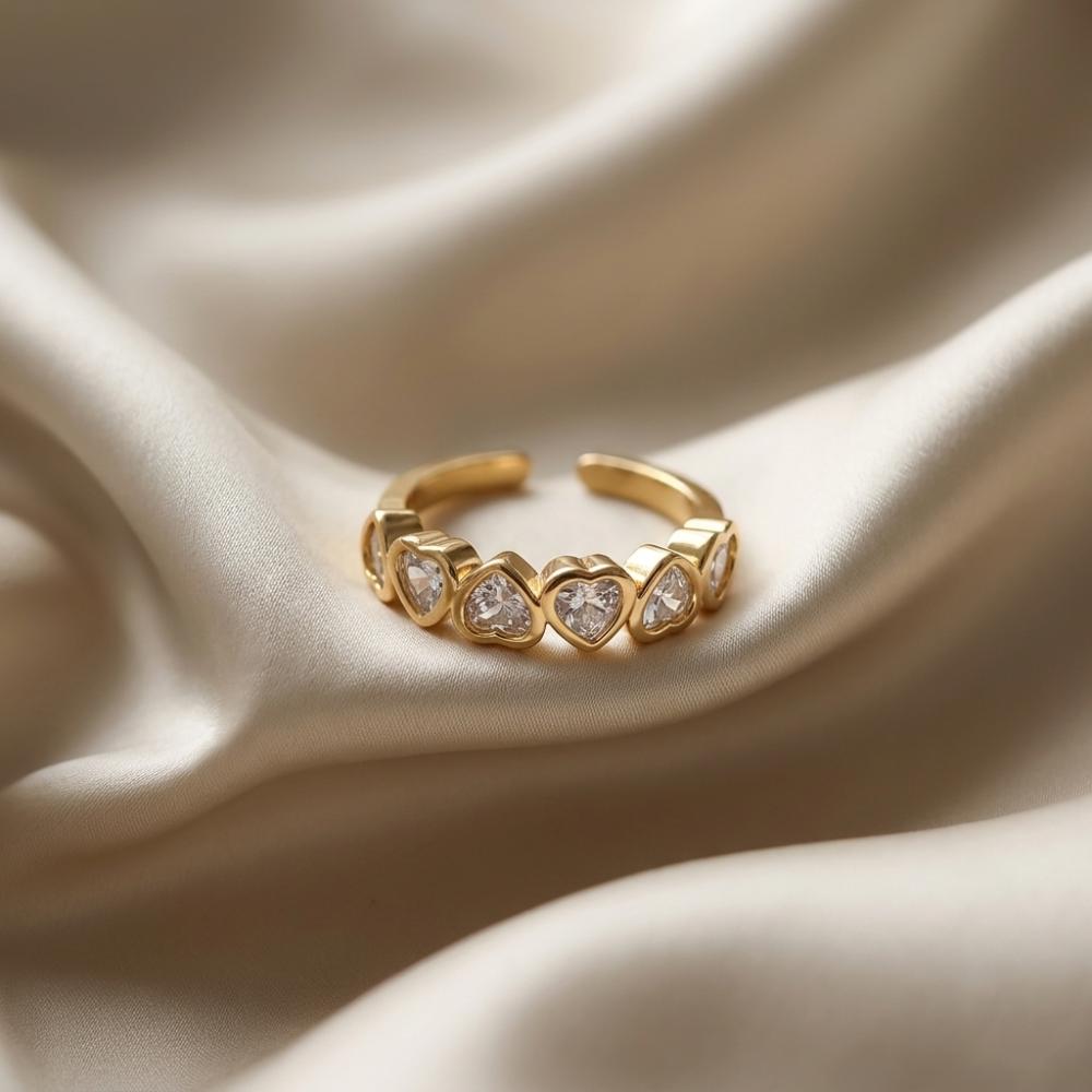 The99Jewel Gold Plated American Diamond And Brass Adjustable Ring