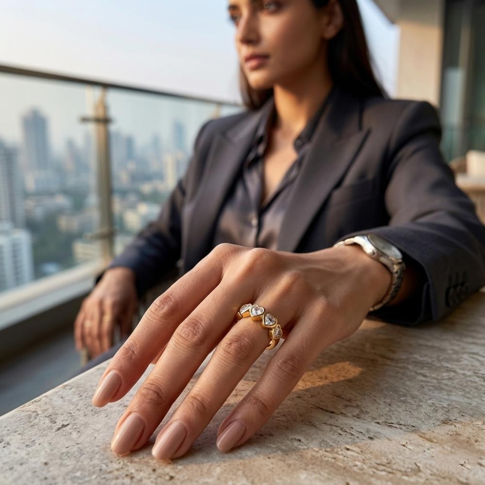 The99Jewel Gold Plated American Diamond And Brass Adjustable Ring