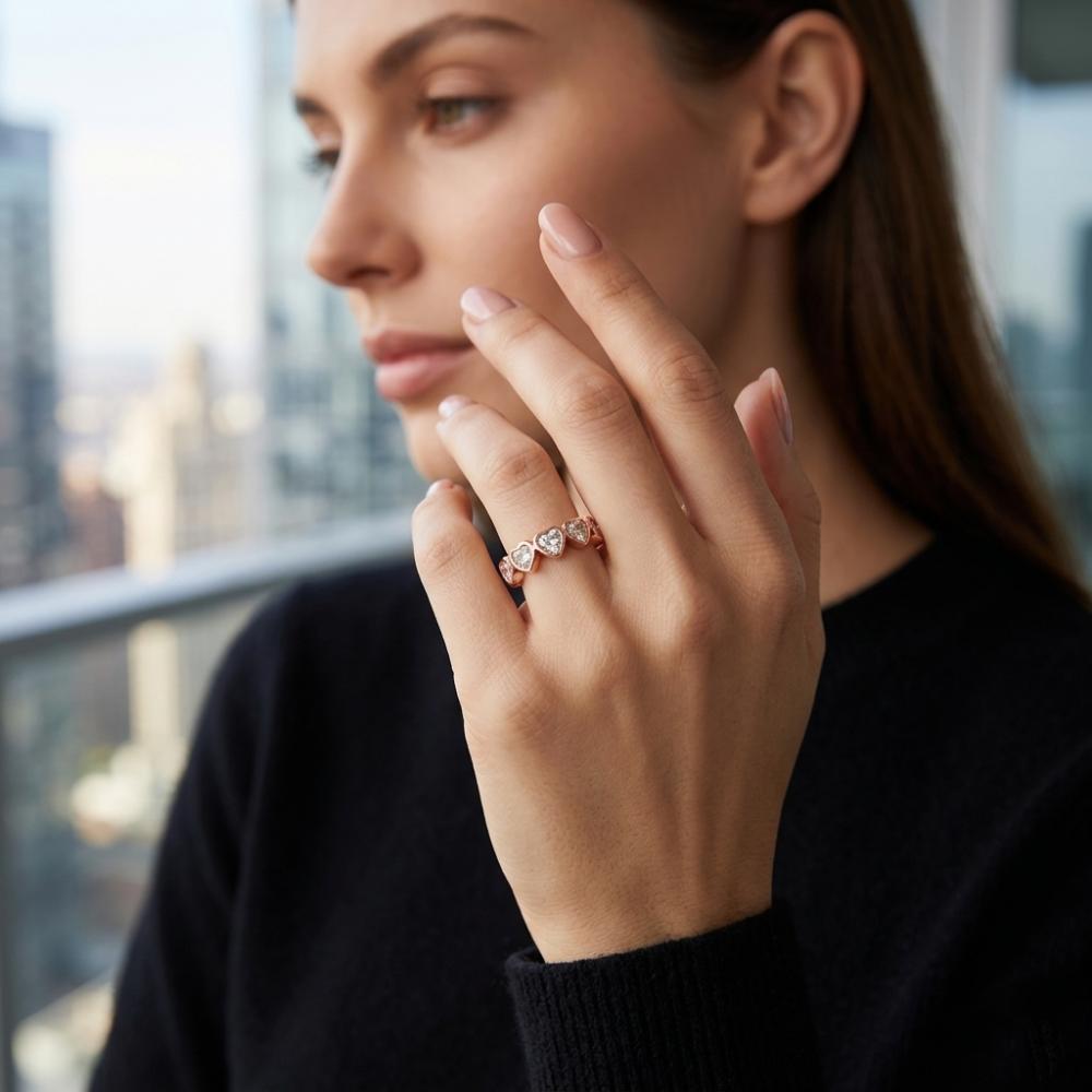 The99Jewel Rose Gold Plated American Diamond And Brass Adjustable Ring