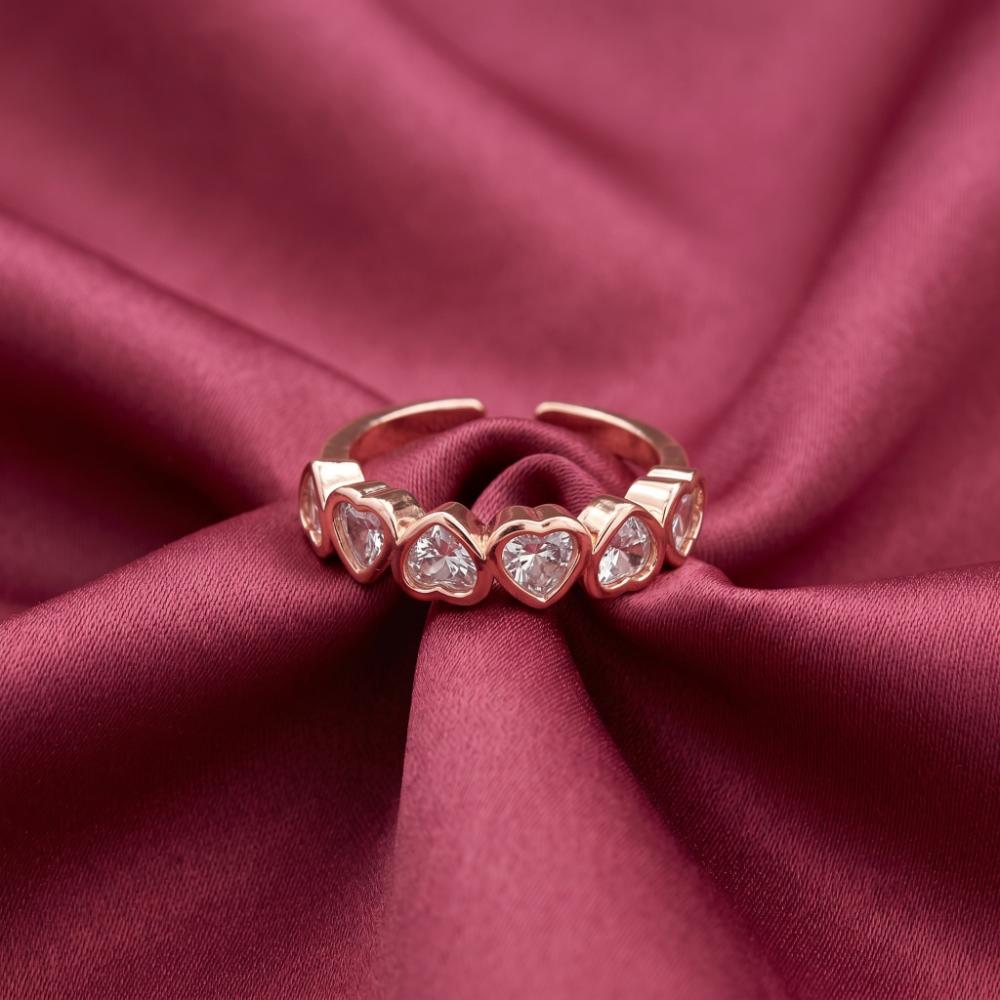 The99Jewel Rose Gold Plated American Diamond And Brass Adjustable Ring