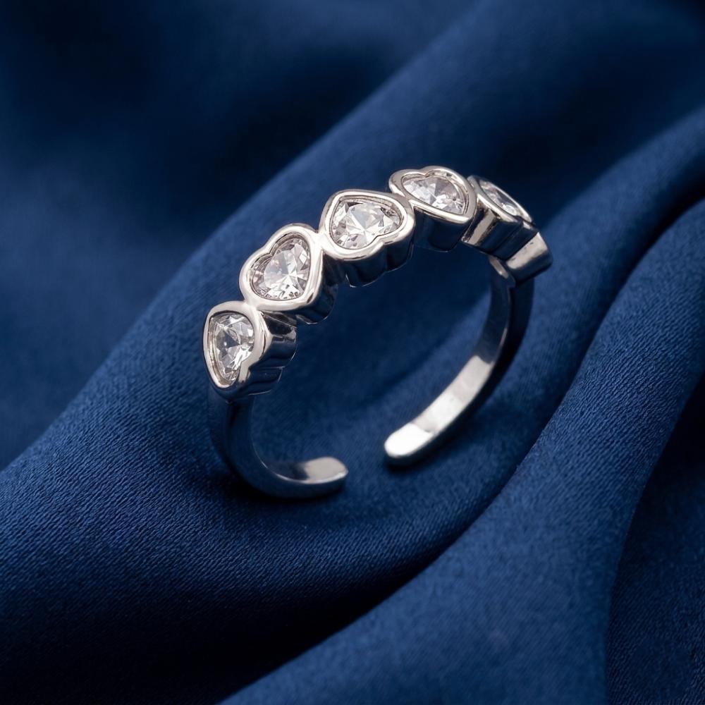 The99Jewel Silver Plated American Diamond And Brass Adjustable Ring