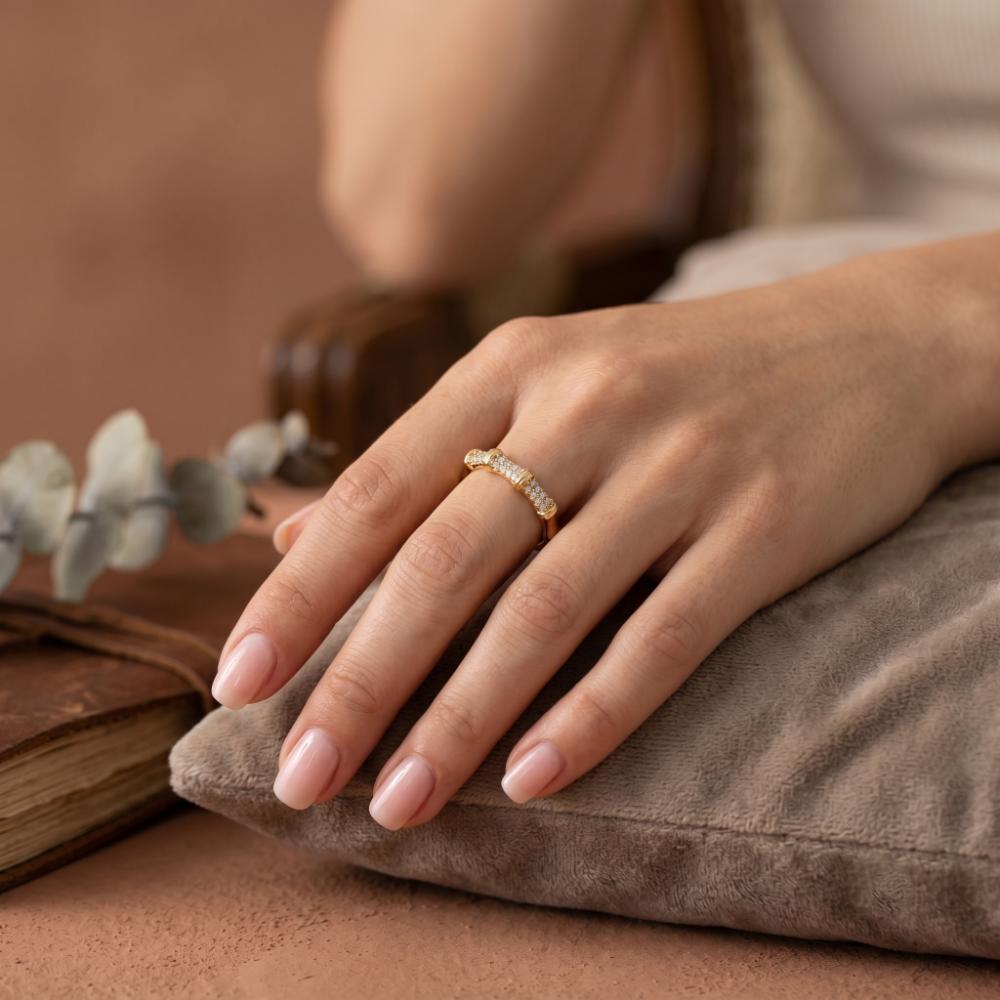 The99Jewel Gold Plated American Diamond and Brass Adjustable Ring